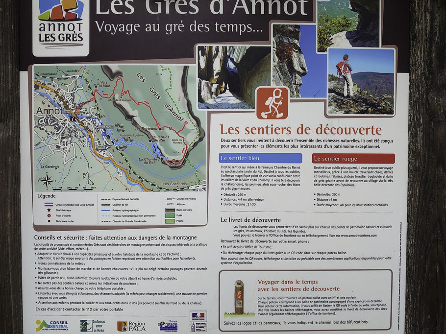 Bild: Foto einer Landkarte zur Wanderung zu den Sandsteinformationen Les grès d’Annot in Annot