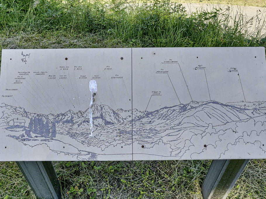 Bild: Tafel mit den Berggipfeln in Lescun
