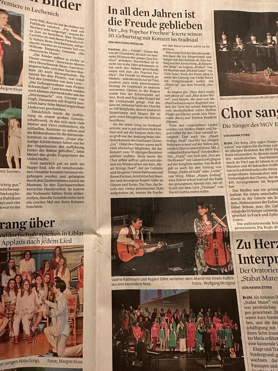 Berichterstattung im KStA über das Jubiläumskonzert am 02.03.24 im Frechener Stadtsaal