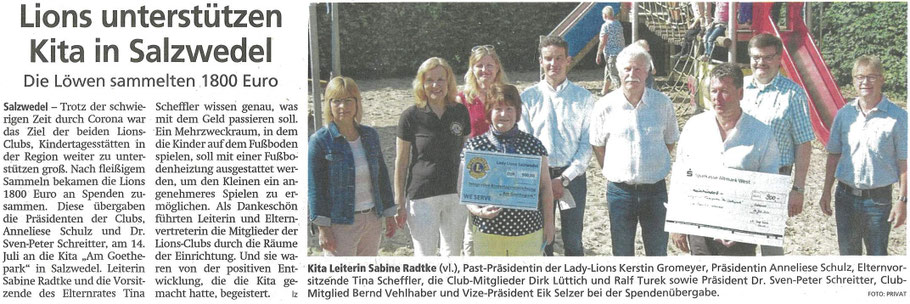 Artikel der Altmarkzeitung am 23. Juli 2020
