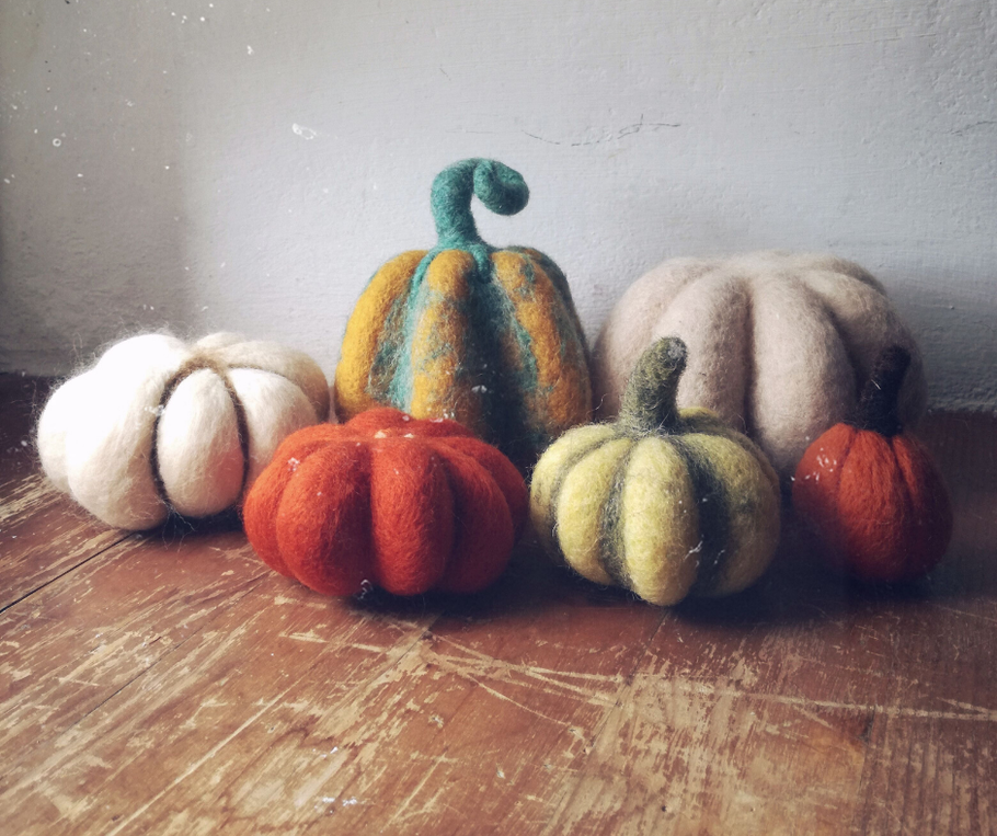 Needle felted pumpkins work in progress