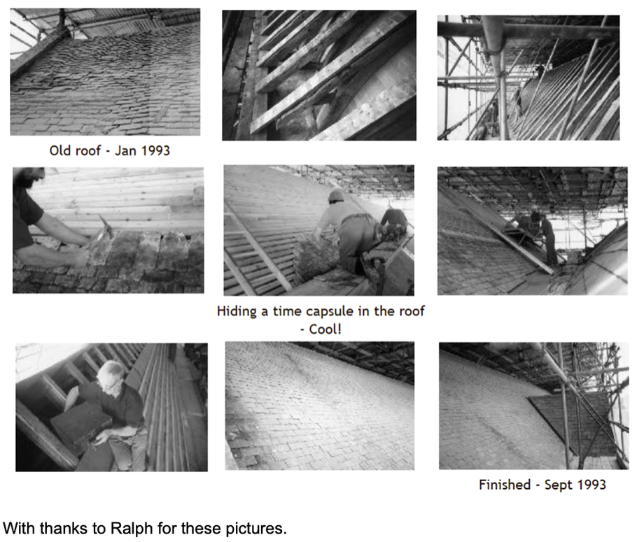 Photo Montage of the reroofing of the Church in 1993