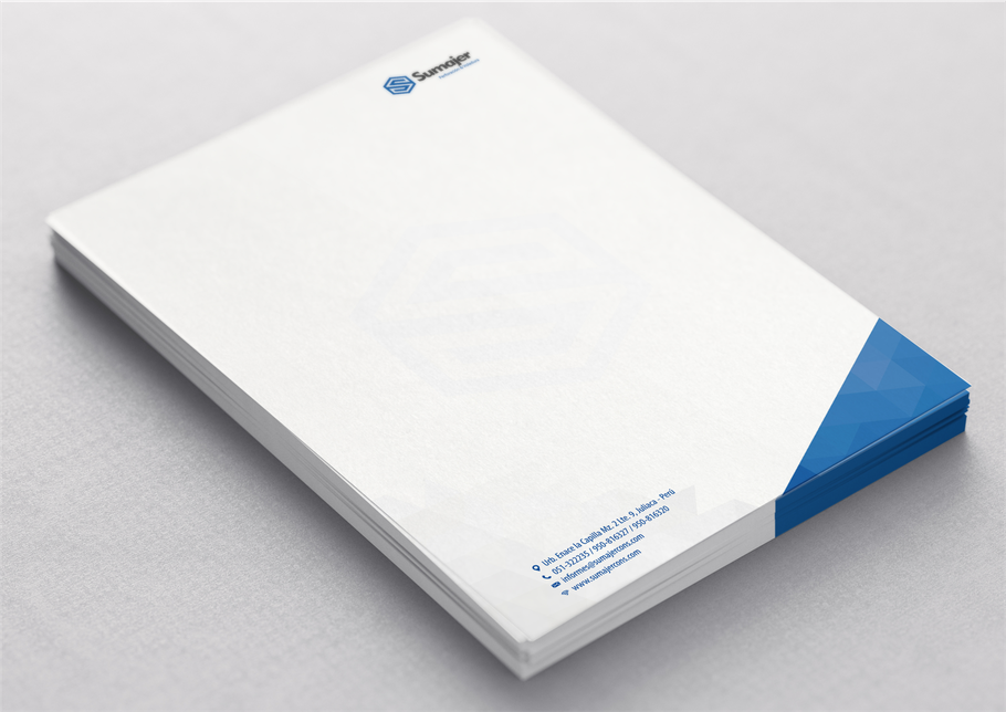 Hojas membretadas corporativas con diseño moderno en tonos azules para identidad empresarial