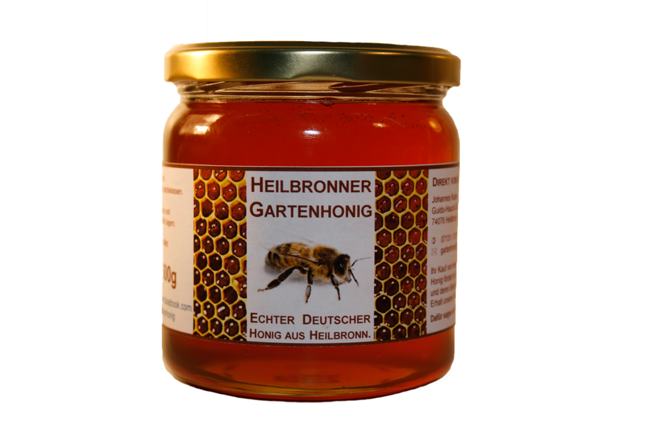 Heilbronner Gartenhonig im etikettierten Glas.