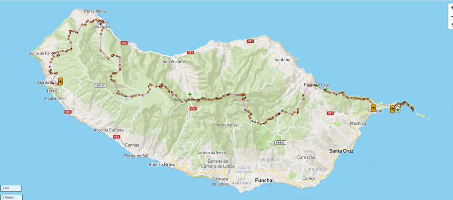 Unsere Route quer durch Madeira, getrackt mit SpotGen3