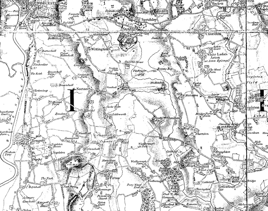 Stoulton, Mucknell and Great Wolverton send produce to Worcester.  At this time there was no road from Stoulton to Pershore.