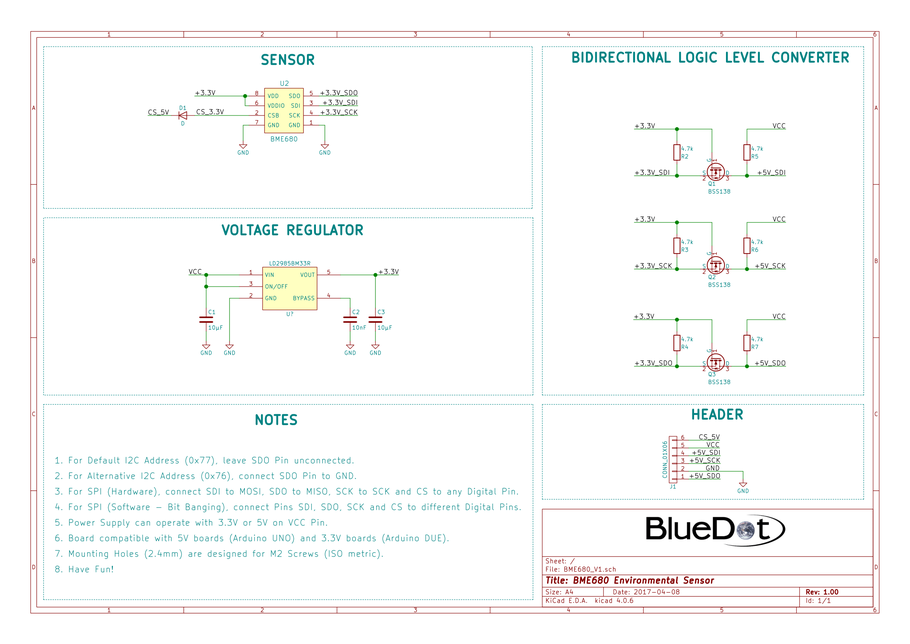 Schematics for BlueDot BME680 Board