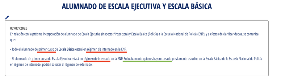 Nota informativa. INTERNADO en la ENP