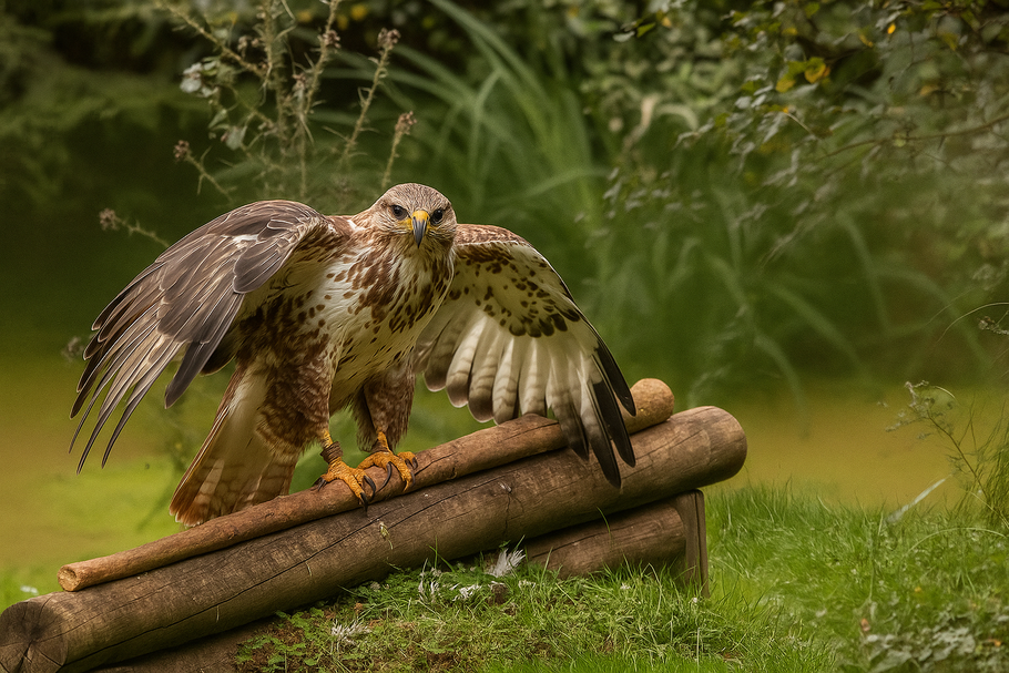 Ein Bussard kurz vor dem Abflug