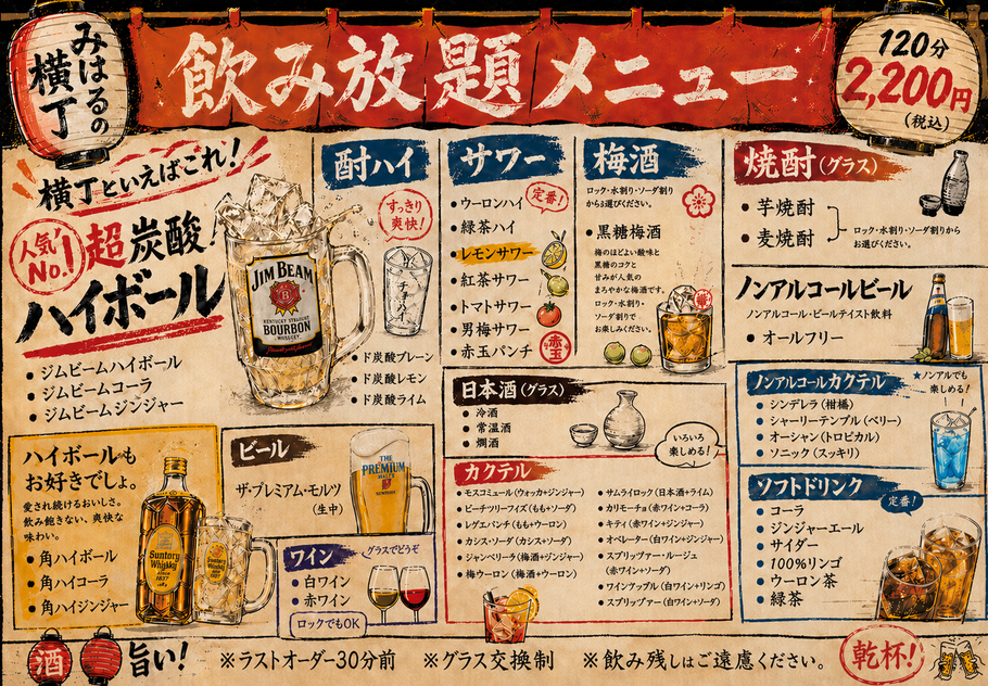 飲み放題メニュー