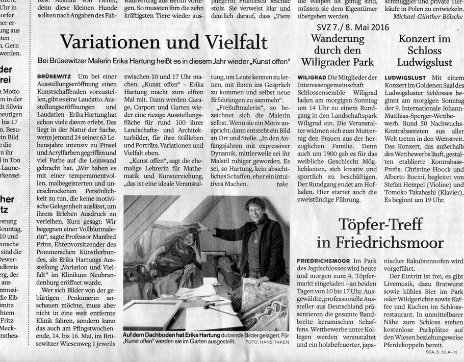 "Variationen und Vielfalt": Schweriner Volkszeitung, Mai 2016, Erika Hartung