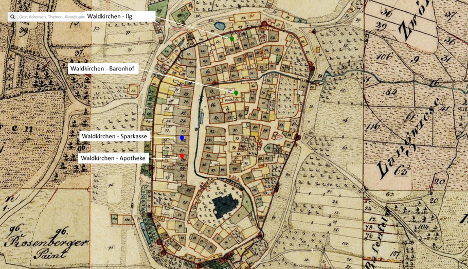 Karte: Geografische Lage des Erdstalls (Basis Geoportal Bayern, historische Karte)