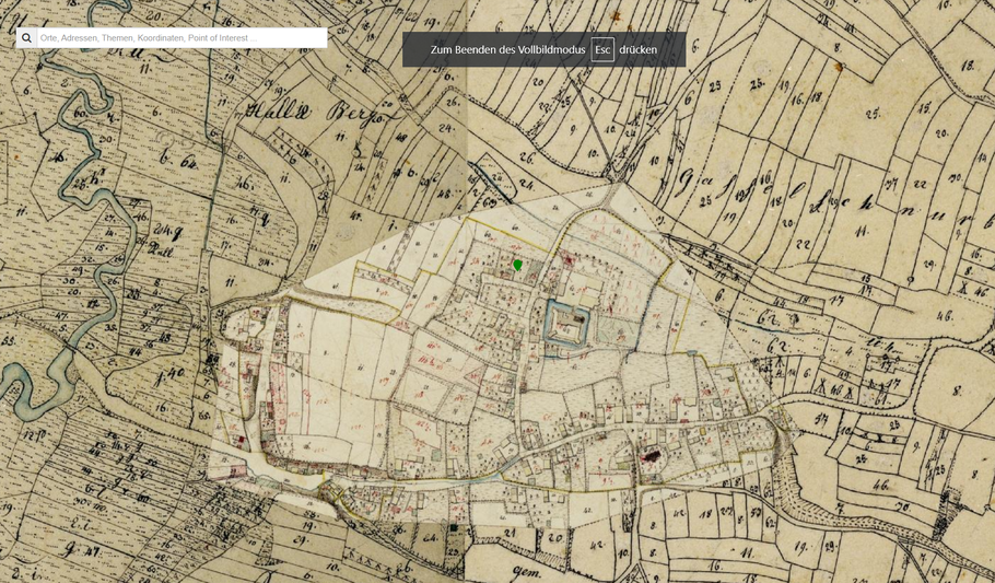 Karte: Geografische Lage des Erdstalls (Basis Geoportal Bayern, historische Karte)