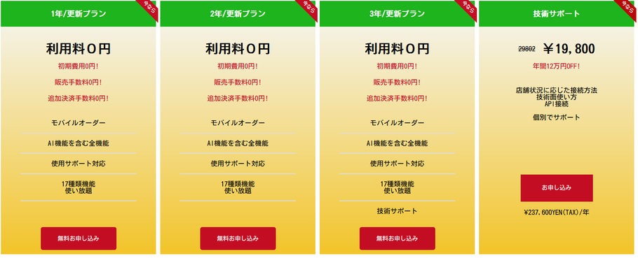 飲食店　システム　モバイルオーダー　注文管理　POSレジ　メニュー作成