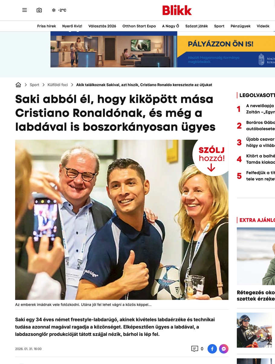Saki Ronaldo Fussball Freestyler bei Blikk Ungarnt Presse Internationale Medienhäuser berichten