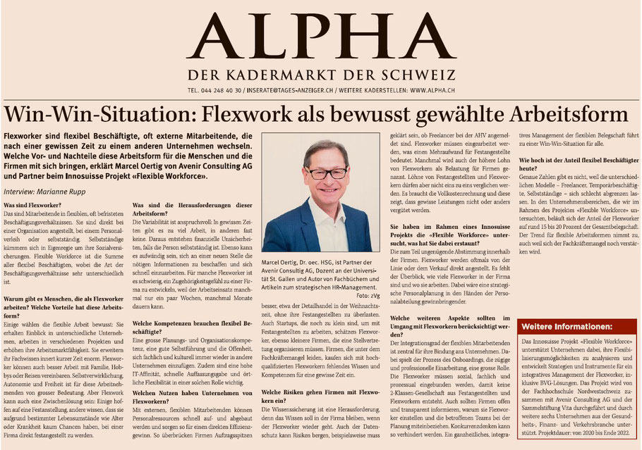 Interview mit Marcel Oertig zum zunehmenden Trend von FlexWork als bewusst gewählte Arbeitsform (Alpha, 24.09.2022)