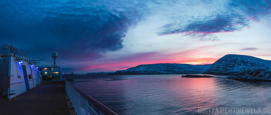 Havøysund,Sonnenaufgang,Panorama,Norwegen,Hurtigruten,ms,Midnatsol, Postschiff,Winter,November,Tipps