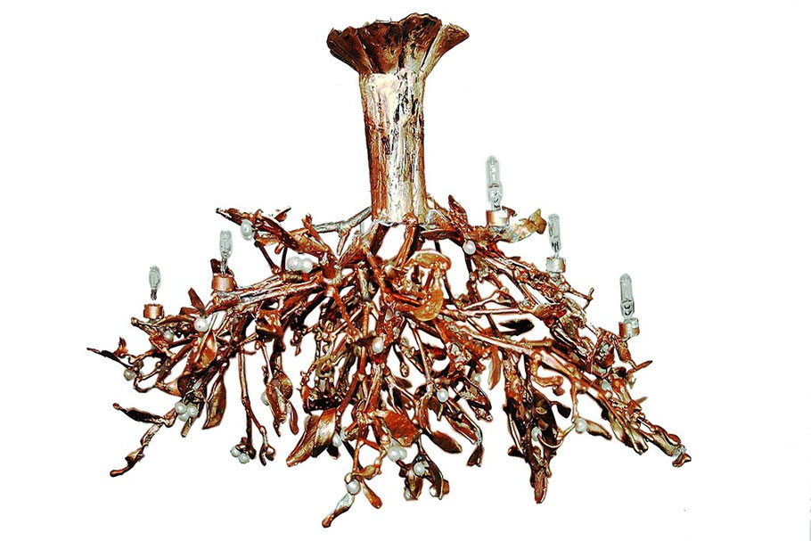 Mistletoe Chandelier, bronze, pearls, halogen lamps