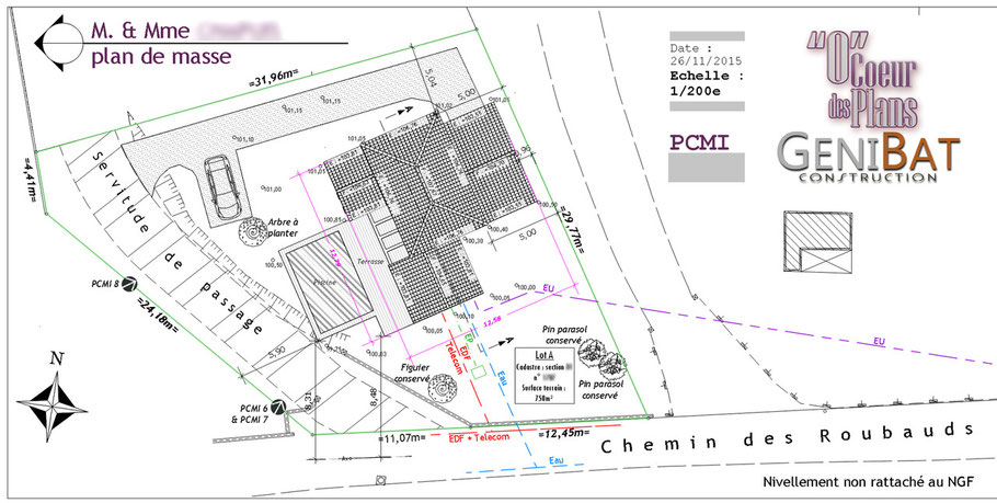 Plan de masse PCMI 2 pour permis de construire, maison traditionnelle, projet à Saint-Raphaël (83700), Var