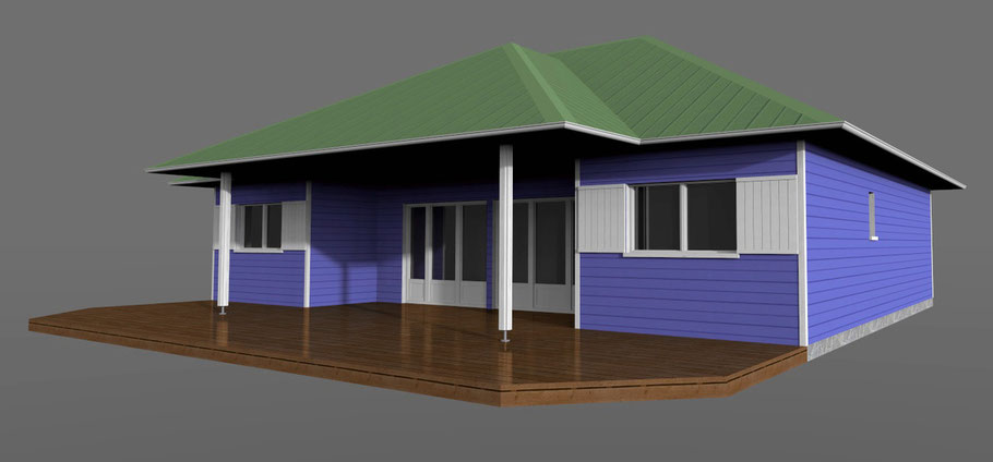 Rendu 3D réaliste avec textures pour dossier d’architecture, projet situé en Martinique