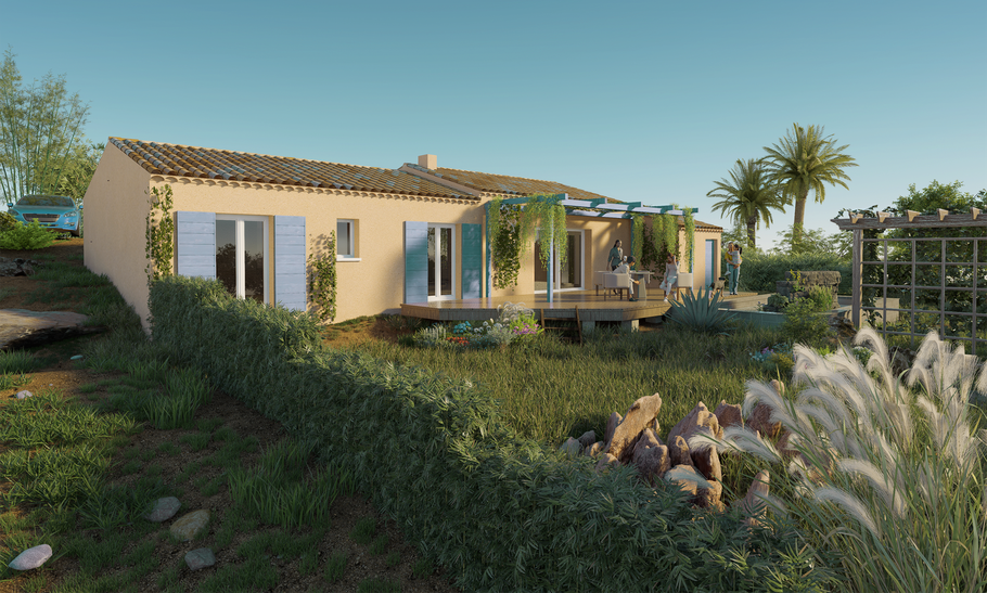 Maison en région PACA modélisée en 3D avec D5 Render pour support commercial et architectural.