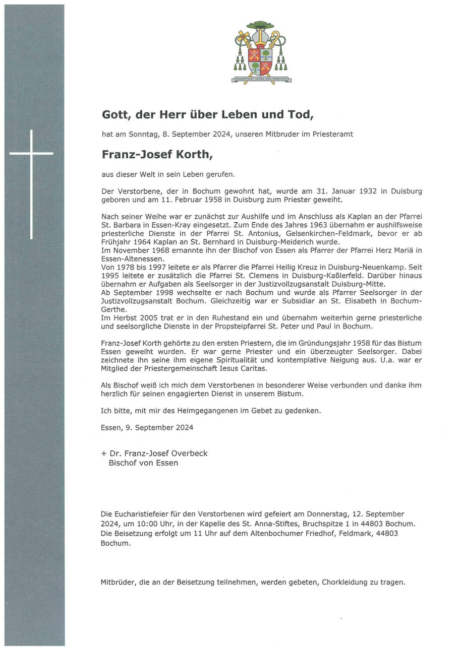 Totenbrief Pastor Korth