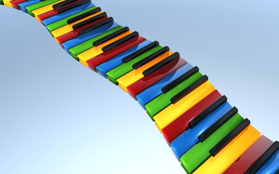 una scala di tasti da pianoforte colorati