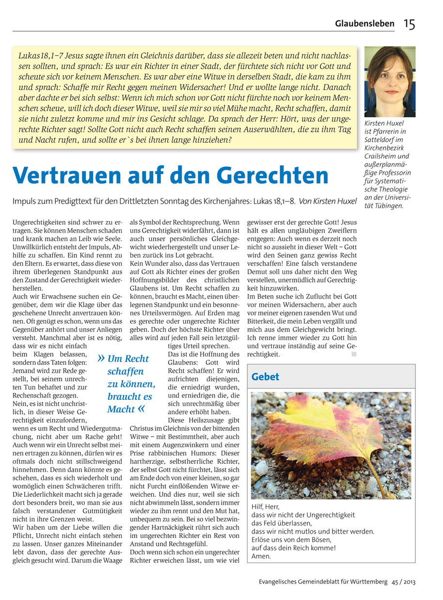 Evangelisches Gemeindeblatt für Württemberg 45 / 2013, S. 15