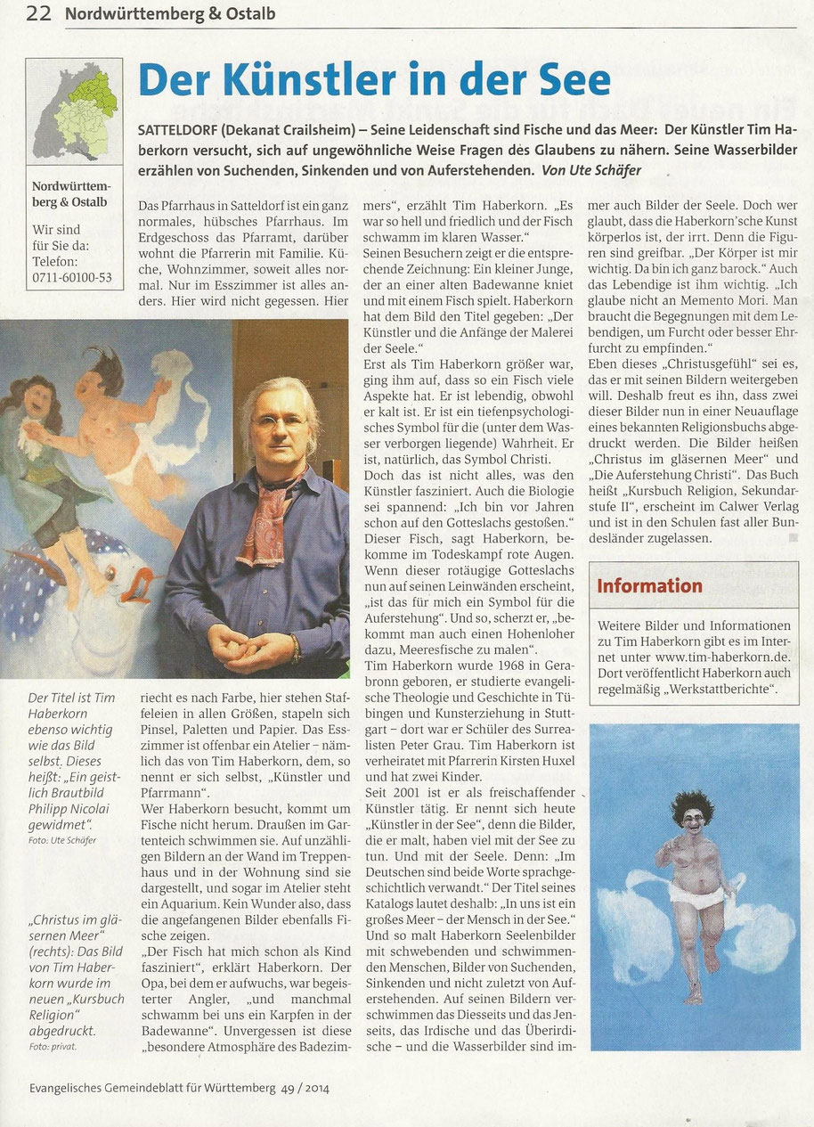 Ute Schäfer: Der Künstler in der See. In: Evangelisches Gemeindeblatt für Württemberg 49 / 2014, S. 22