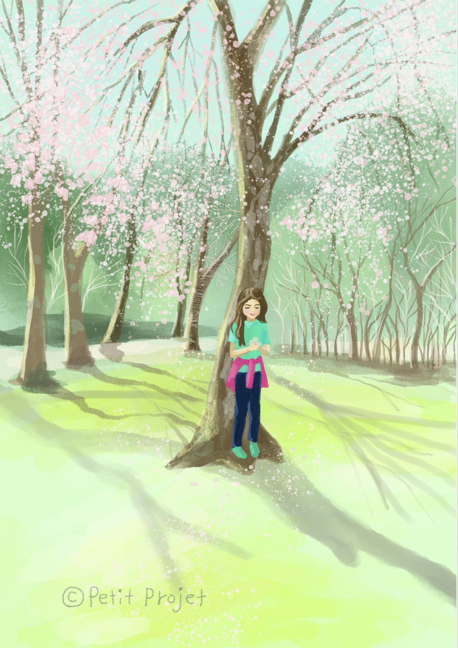 2023年3月吉日　娘９歳の春　宝ヶ池の桜の森にて　枝垂れ桜と眩しい光に包まれとても幸せでした。この日をずっと忘れない