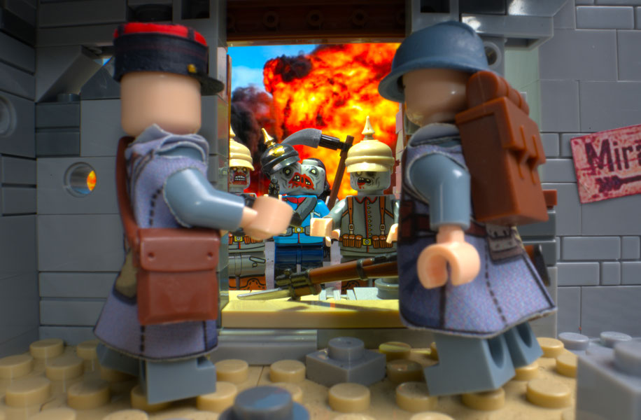 Diorama LEGO® bataille entre vivants et morts sur un champ de bataille