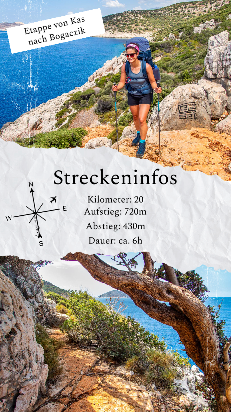 Mehrtagestrekking auf dem Lykischen Weg in der Türkei - wandern fernab der Zivilisation in einer traumhaften Landschaft umgeben von Meer, Klippen und Bergen. (hier: Etappe 9 von Kas nach Bogaczik)