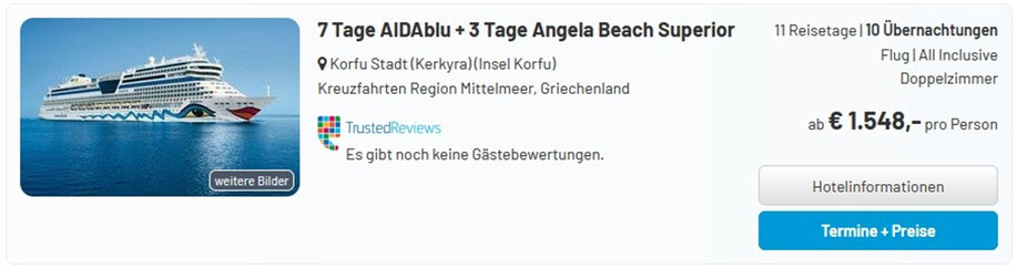 AIDA Griechenland Kreuzfahrt ab Corfu und Badeurlaub Corfu mit Flug 2026