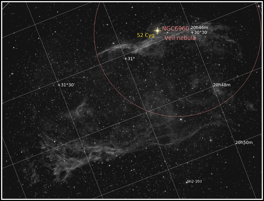 NGC 6960 und Pickering´s Triangle - Erstes H-Alpha-Bild  Objektidentifikation - MeixnerObservatorium