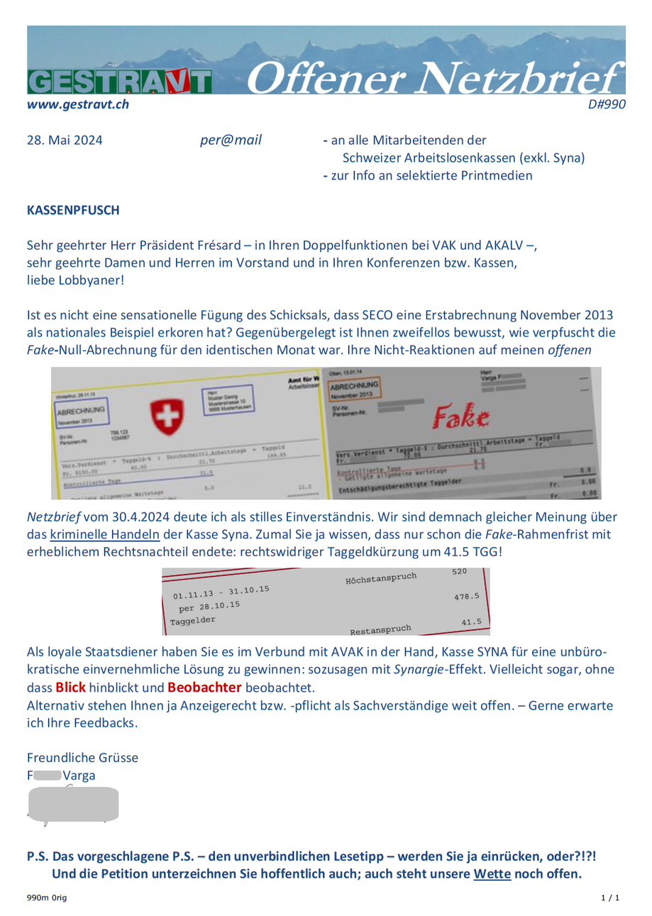 gestravt           Kein RAV in Bluff: bitte PETITION unterzeichnen!