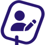 Symbol einer Person mit einem Stift, umgeben von einem abgerundeten Rahmen