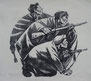 L'immagine riproduce il disegno a matita di Walter Fischer "Squadra di partigiani italiani", 1945.