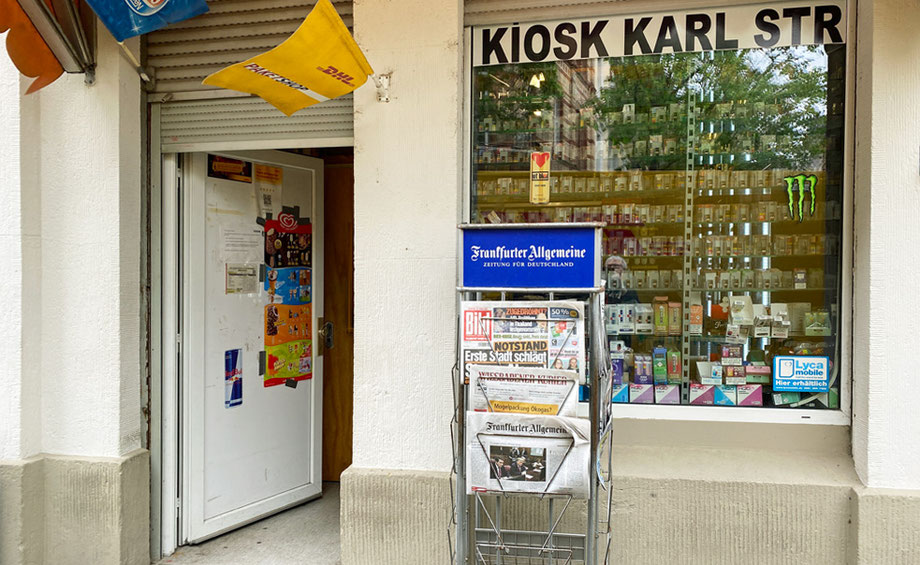 Kiosk Karlstraße 32, Wiesbaden: freundlicher Service, günstige Preis, Getränkelieferung, Snacks, Schokolade, Eis am Stil, Zigaretten, Tabak, Zeitungen, DHL-Paketshop