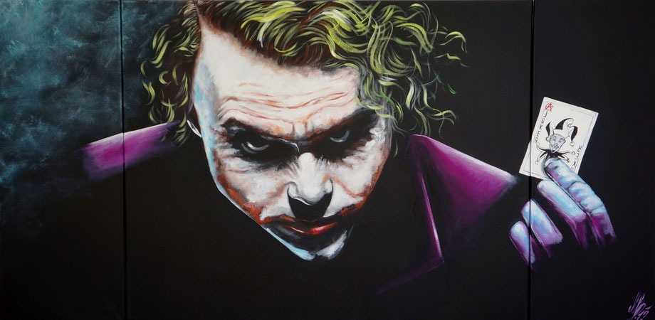 Heath Ledger "Joker Poker Face", 2012, Acryl auf Leinwand, 80x160 cm, 3-teilig