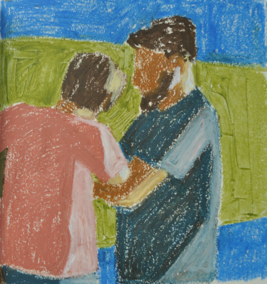 Philippe and Tariq, oil pastel on paper