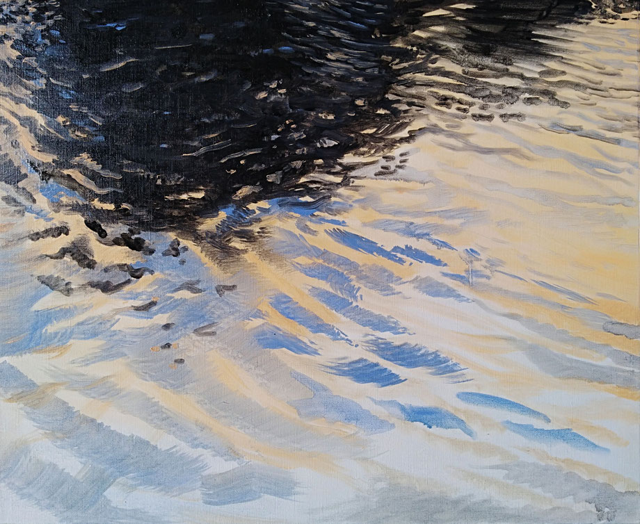 Sunset on water, oil on paper, 38x46cm