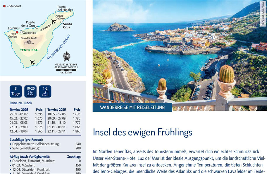 Teneriffa Insel des Frühlings, Wanderreisen  & Wellness in Los Silos...