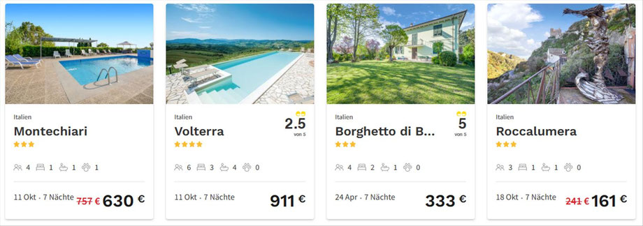 Ein Urlaub in Italien ist gleichbedeutend mit Wohlbefinden, Erholung und spannenden Erkundungen. Wir haben Ferienhäuser in ganz Italien, die der Ausgangspunkt für Ihren Traumurlaub sein können. Möchten Sie am Pool relaxen? 