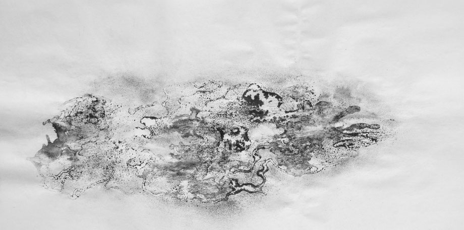 adrift, 2023 série de 100 dessins impressions monotype, fusain, encre, pointe sèche sur rame de papier chinois 34 x 68 cm 45/100