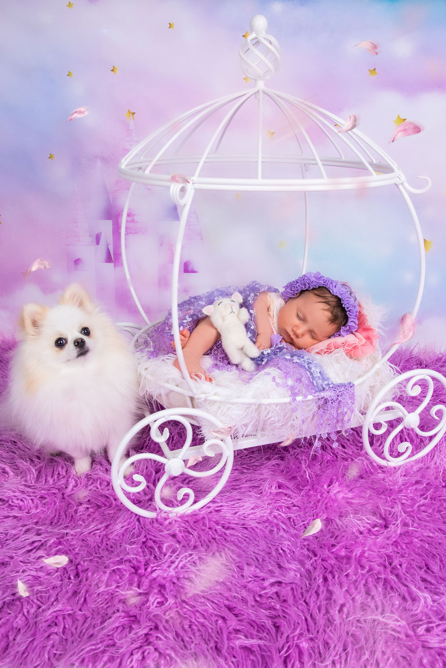 newborn in purple clothes