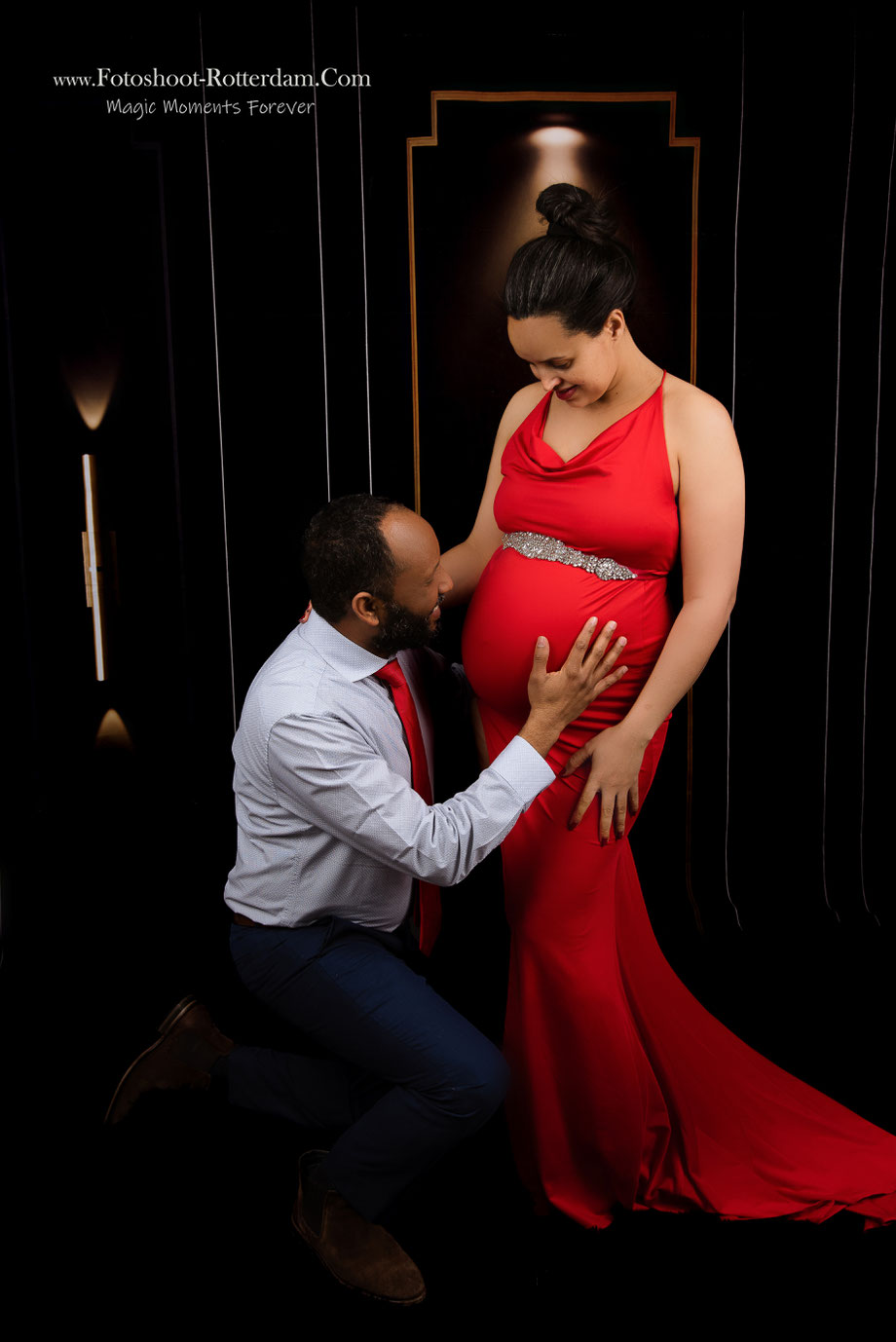 pregnant woman is happy with her husband