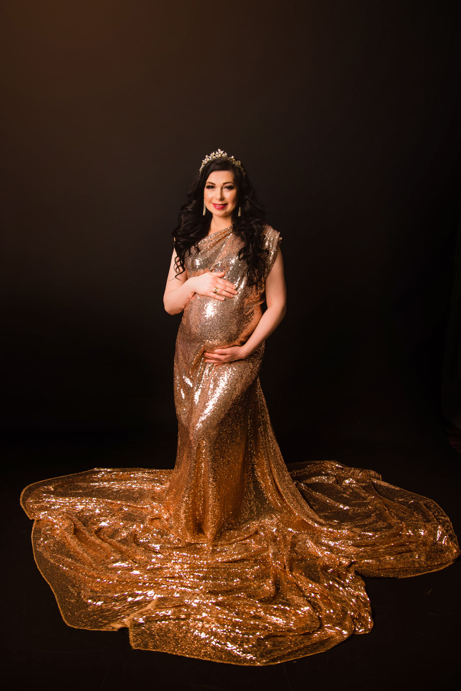 shiny orange maternity dress