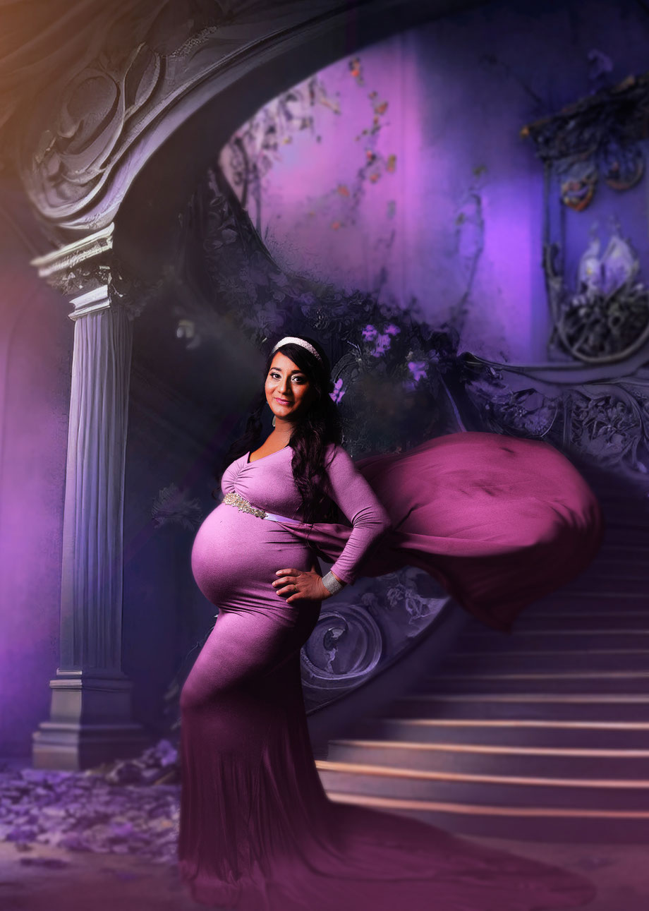 pink maternity dress with artiscit scenery