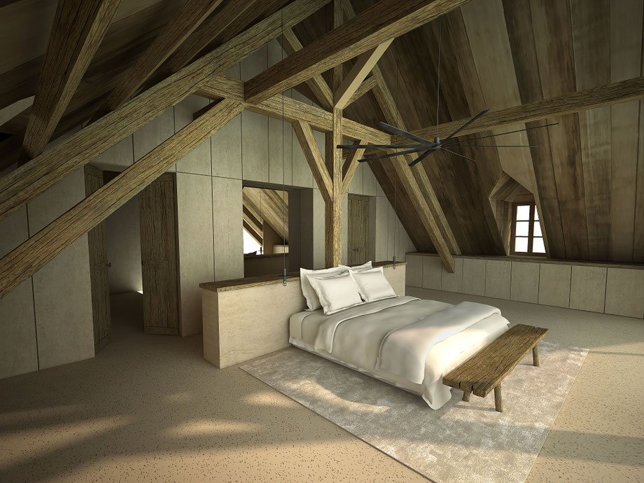 Rénovation d'un chalet dans les Alpes. Chambre Master avec un dressing entièrement sur mesure.