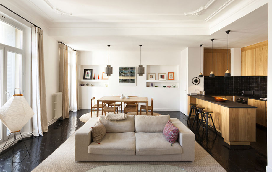 Séjour d'un appartement à Marseille rénové par l'agence d'architecture Atelier lansac